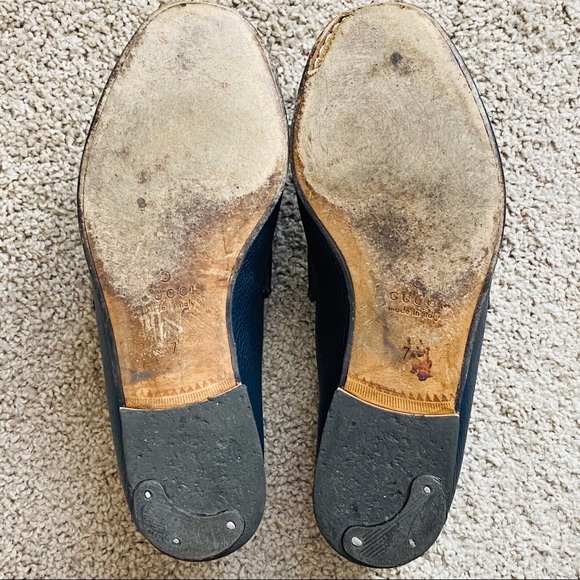 Gucci Navy Blue Genuine Pebbled Leather Loafer with Silver Horse-bit Size 7 - Picture 10 of 12
